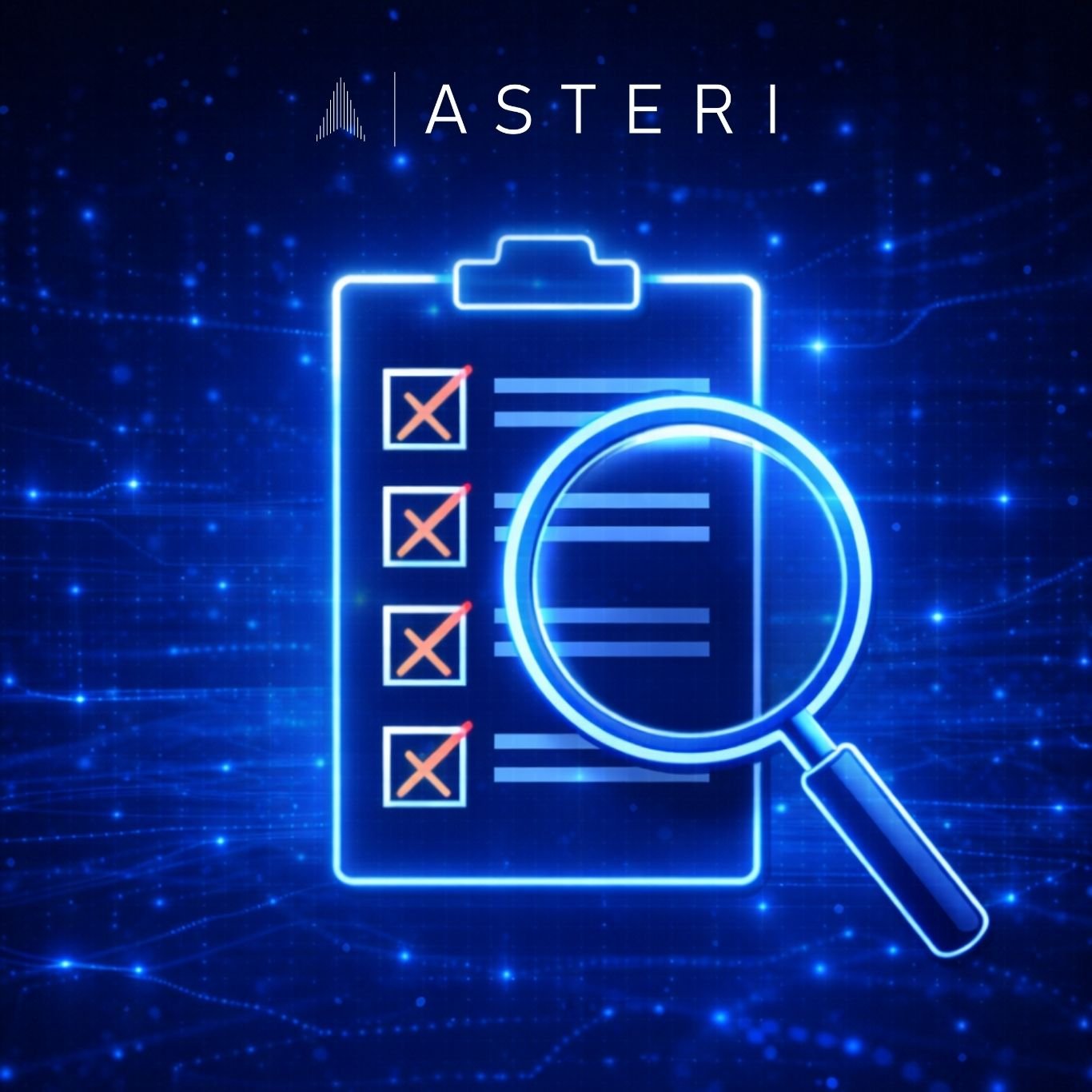 Minimalist digital illustration of a checklist with a magnifying glass, representing authority marketing.